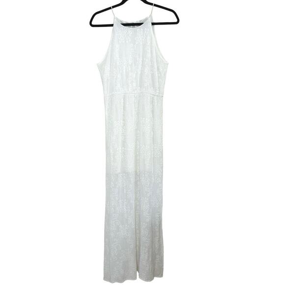 Love Ady Women’s Embroidered Cotton Halter Maxi Dress Ivory Size S/M - Picture 2 of 8